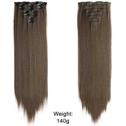 Women’s 7Pcs Hair Extensions with 16 Clips – Natural Black Straight Ombre Hairpiece