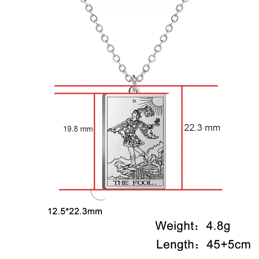 Dawapara Tarot Cards Necklace – Stainless Steel Wealth Amulet, Classic Major Arcana Divination Charm Jewelry for Women