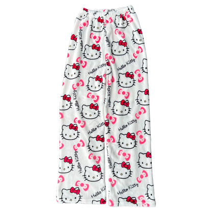 Y2K Hello Kitty Sanrio Pajama Pants – Women’s Anime Cartoon Sleepwear, Cozy Couple Home Trousers