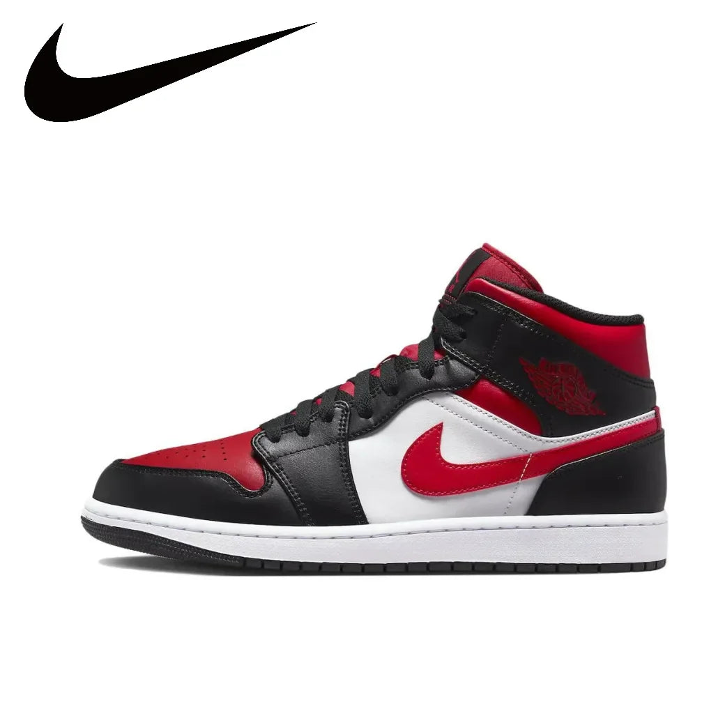 Nike Air Jordan 1 Mid – Original Retro Basketball Sneakers for Men | Classic Black & Red Colorway