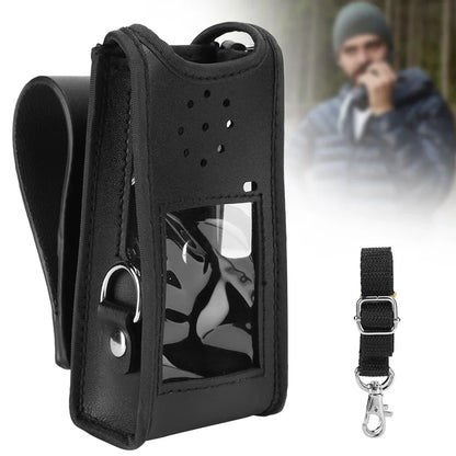 Black Leather Soft Protective Bag for Walkie Talkie – Radio Holster Cover for Baofeng UV-9R, UV9R Plus Two Way Radio Accessories