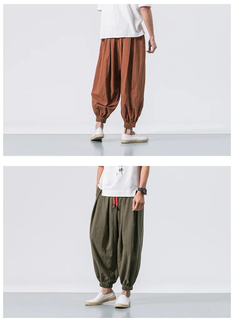 Men’s Oversized Harem Pants – Loose Chinese Style Cotton Linen Sweatpants Joggers, High-Quality Casual Trousers