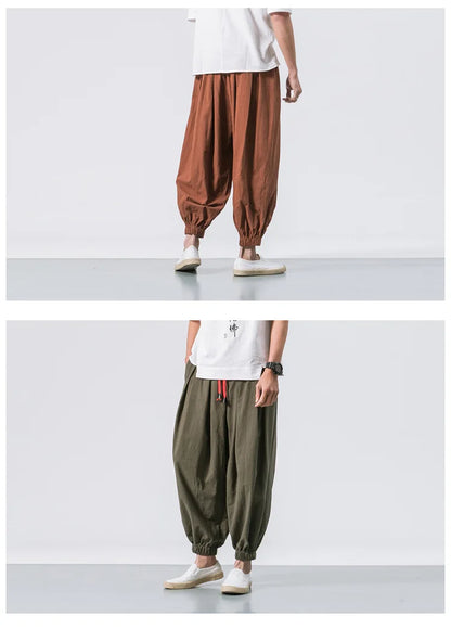 Men’s Oversized Harem Pants – Loose Chinese Style Cotton Linen Sweatpants Joggers, High-Quality Casual Trousers