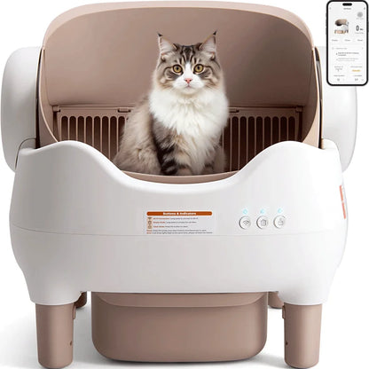 APP-Controlled Automatic Cat Litter Box – Self-Cleaning, Odor-Eliminating, Large Open-Top Waste Bin for Multi-Cat Homes
