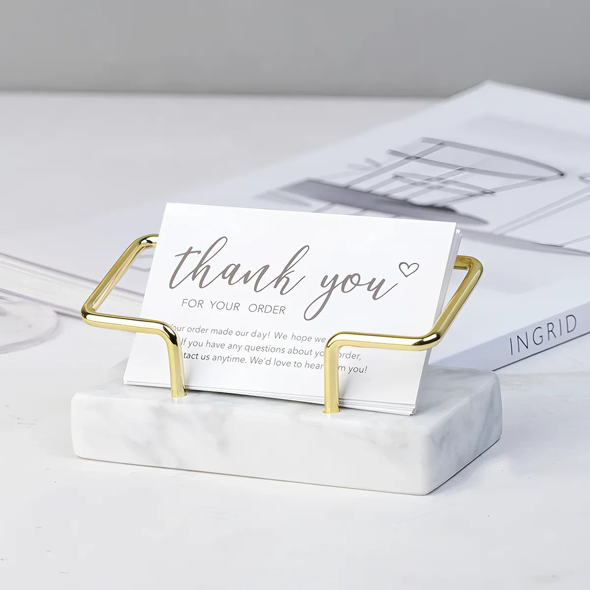 Marble Business Card Holder Desktop Organizer — Office Name Card Display & Memo Storage Stand