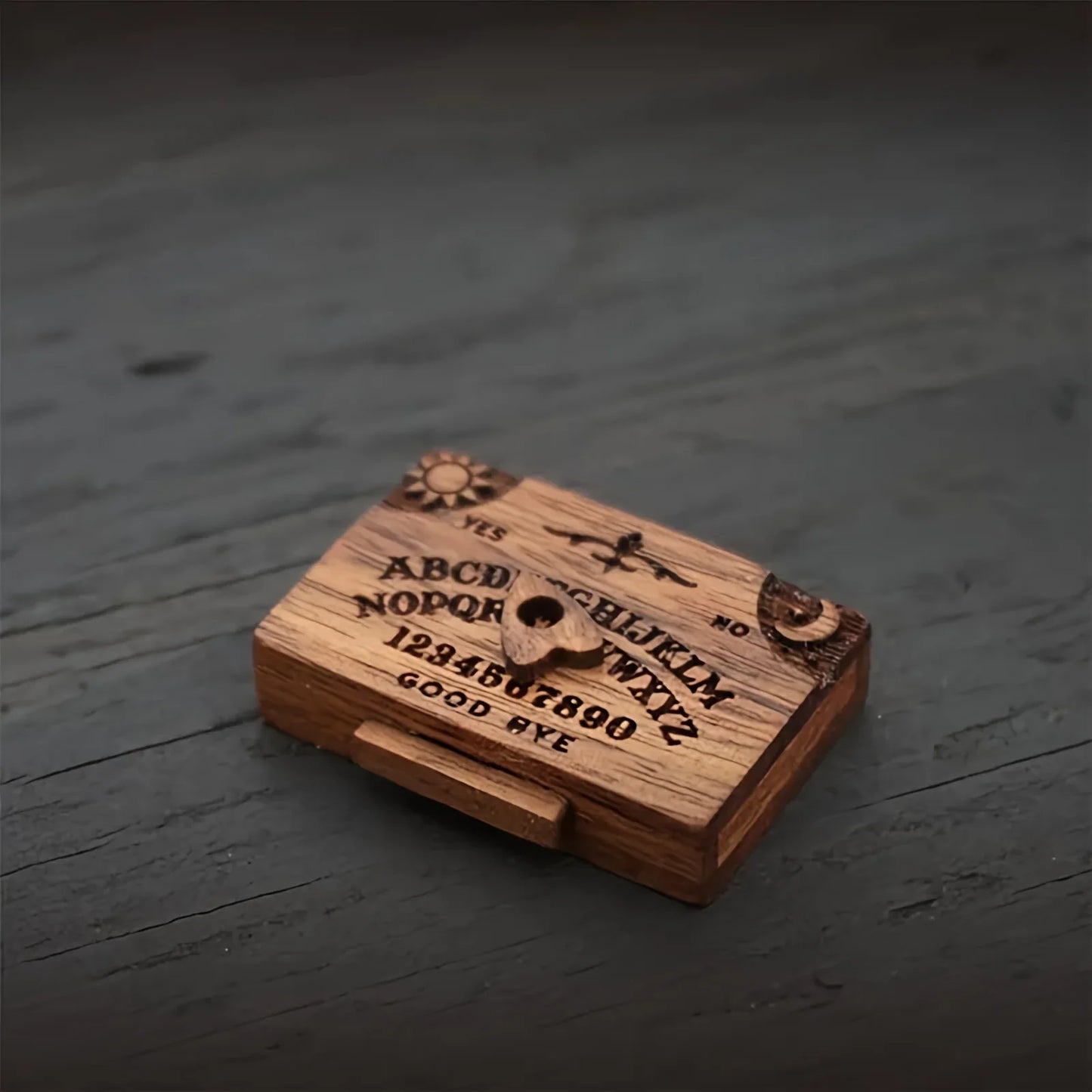Mini Wooden Ouija Board with Drawer – Spirit Board Miniature with Planchettes, Emotional Love Home Decoration