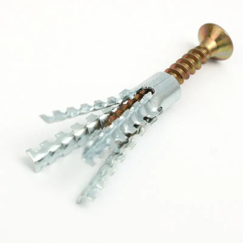 100/10 Sets Metal Serrated Expansion Tube with Self-Tapping Screws — Concrete Wall Anchor Bolt Kit