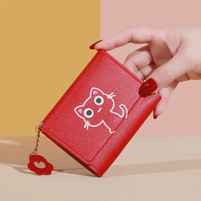 2023 New Cat-Themed Mini Wallet for Women - Cute and Fashionable Short Fold Design with Personalized Student Style