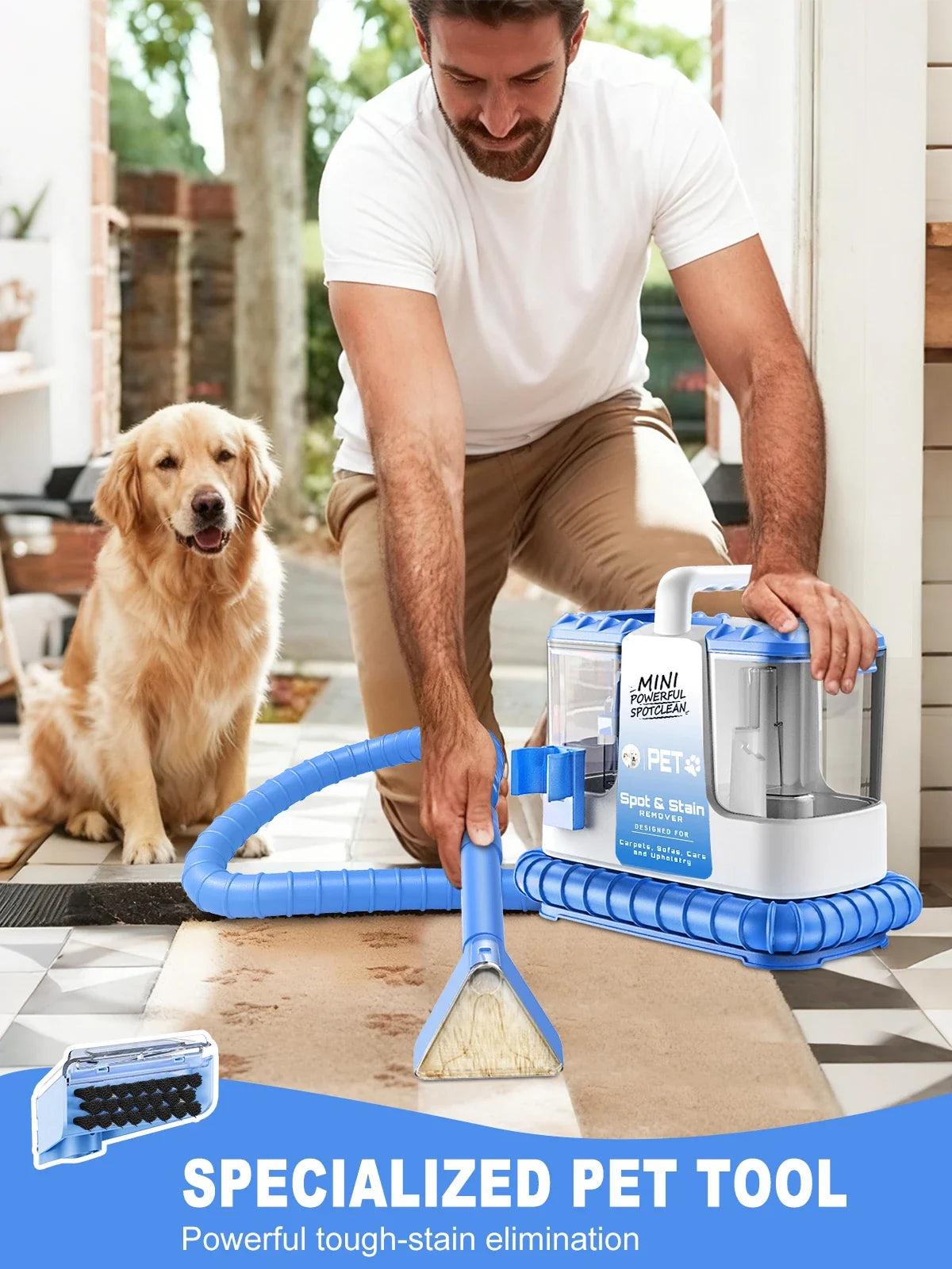 Portable Carpet & Upholstery Cleaner - 32KPa Powerful Suction with 5 Cleaning Tools