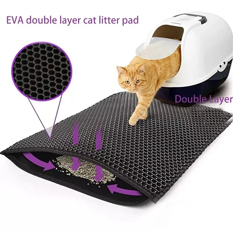 Double Layer Waterproof Cat Litter Mat: Non-Slip Sand Pad with Washable Bed Mat - Keep Your Home Clean with this Cat Litter Box Accessory