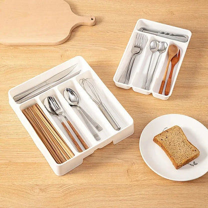4/5 Compartments Cutlery Organizer Tray – Easy-Clean Drawer Divider for Spoon, Fork & Kitchen Utensils