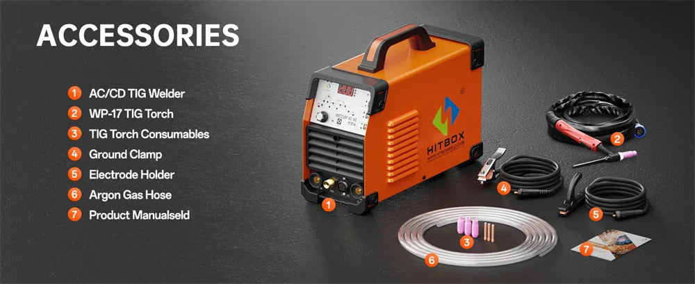HITBOX 200A 6-in-1 HF TIG AC/DC Aluminum Welder — MMA ARC Argon Digital Pulse Stainless Welding Machine, 2T/4T HBT250P 220V