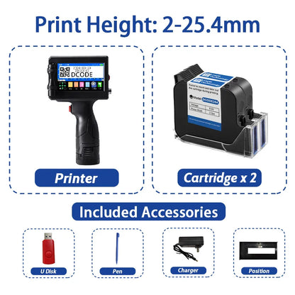 DCODE 1750PLUS Handheld Inkjet Printer – Portable 12.7/25.4mm QR Code, Barcode, Text, Date & Batch Number Printing Machine, Label Coding Device