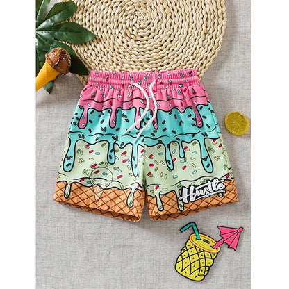 Unisex Ice Cream Graphic Shorts - 3D Print Quick-Dry Gym, Beach & Summer Sports Shorts