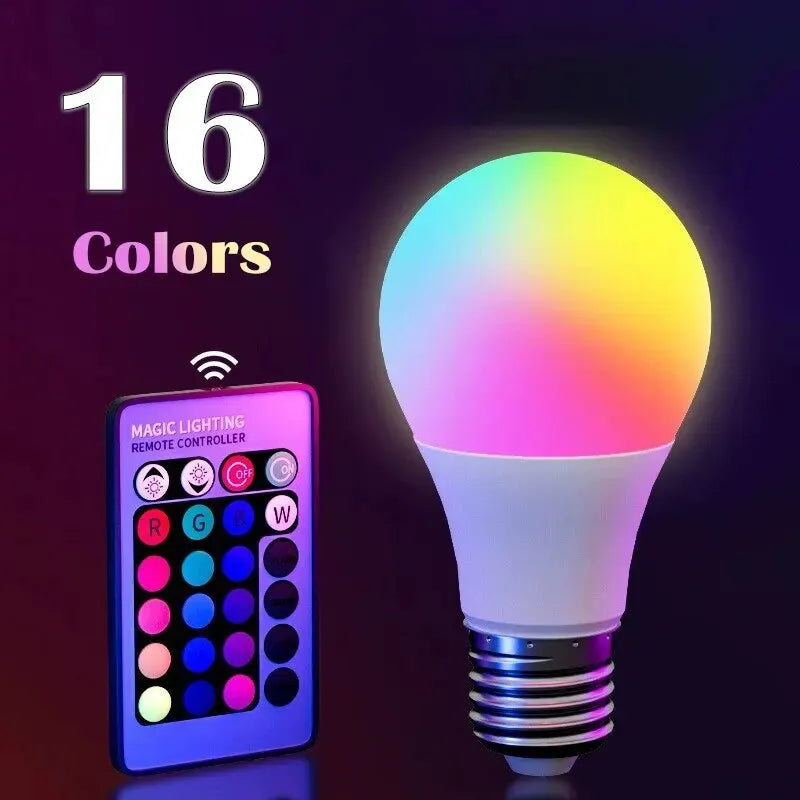 16-Color RGB LED Bulb E27 – Dimmable Smart Lamp with 24-Key Remote Control for Household Lighting & Atmosphere
