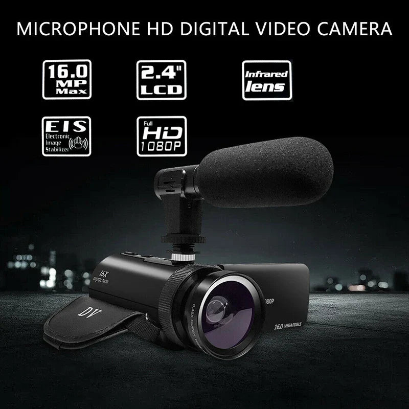 HD 1080P Digital Video Camera – 16MP Professional DV Camcorder with Built-in Microphone, Anti-Shake & Multifunction Photography Recording System