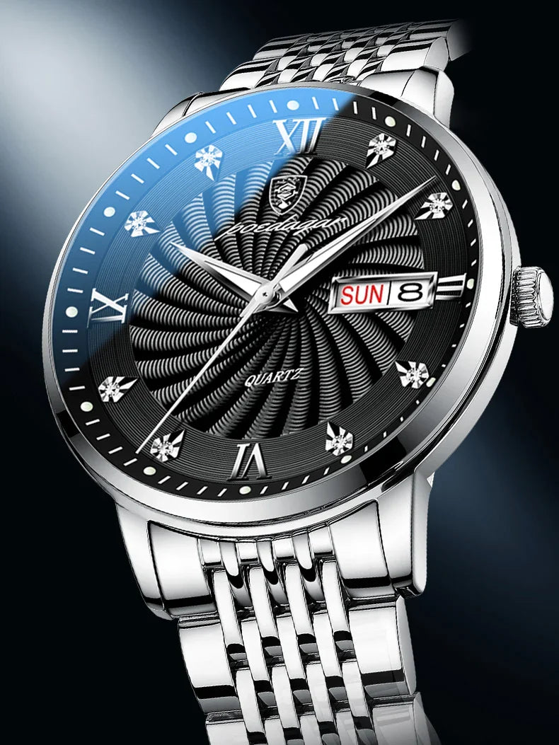 POEDAGAR Luxury Men's Watch — Waterproof Luminous Quartz Wristwatch with Date & Week, Stainless Steel Sports Fashion