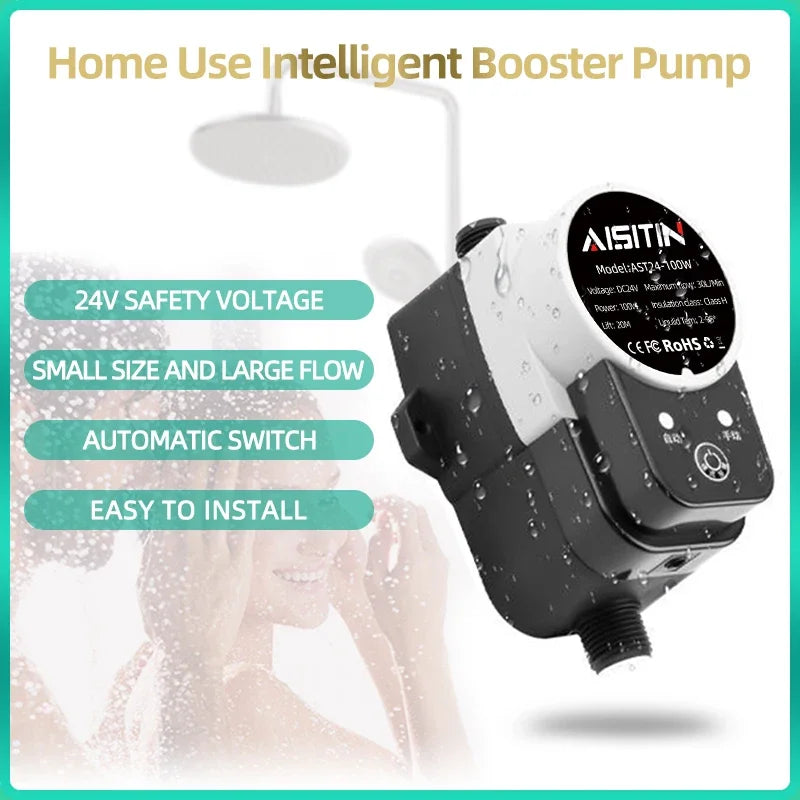 AISITIN Brushless Booster Water Pump — 16m 24V IP56 Automatic Pressure Controller for Home Water Heating