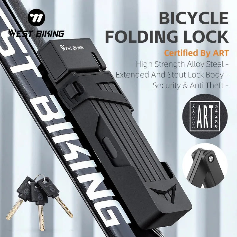 WEST BIKING Foldable Bike Lock – Heavy Duty Anti-Theft Chain Cable Padlock with 3 Keys for Bicycle & Motorcycle Security