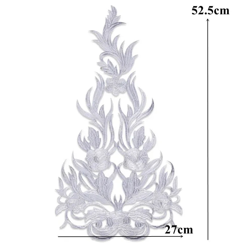 Silver Baroque Sequin Flower Applique – Embroidered Iron-On Patch for Wedding & DIY Crafts