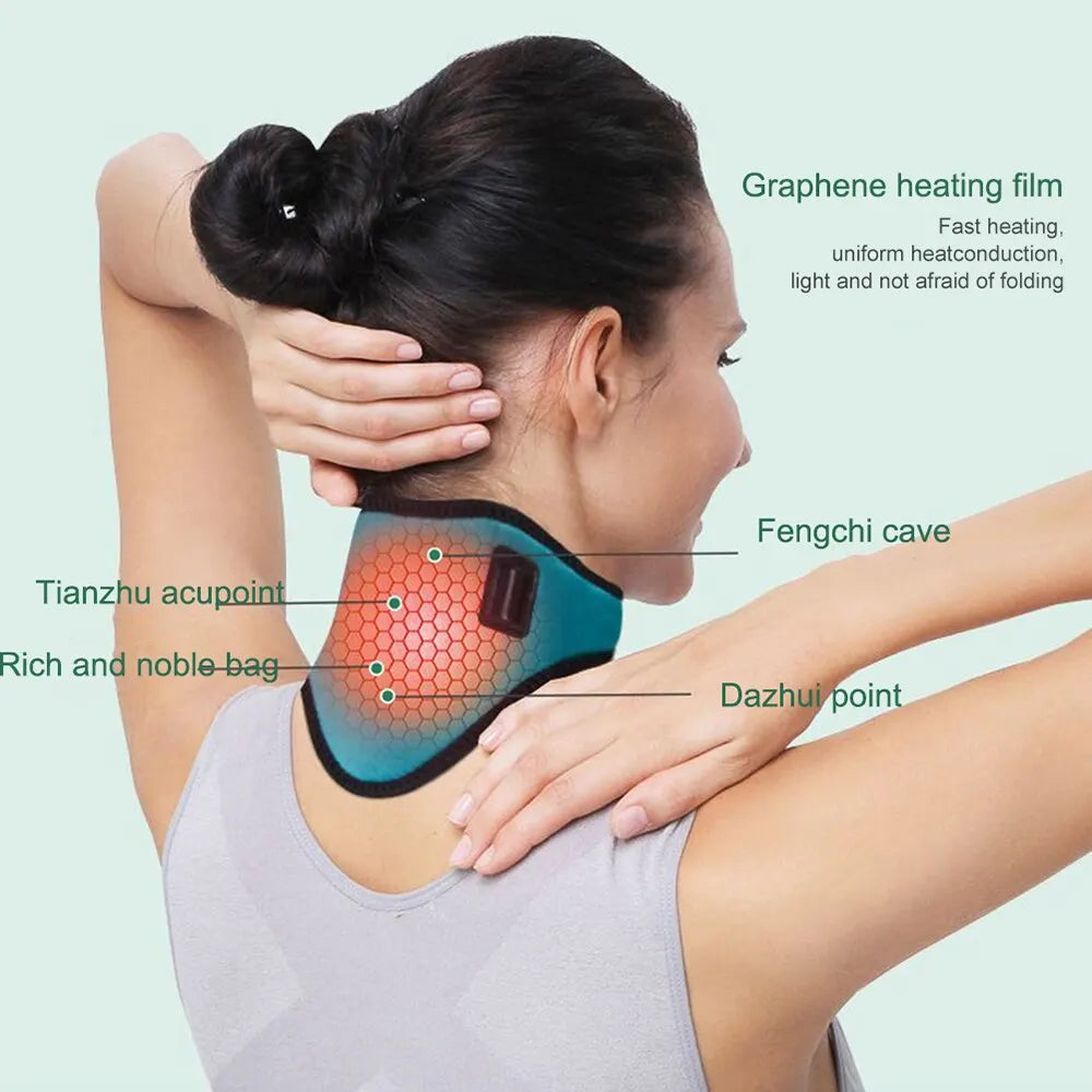 USB Electric Heating Neck Brace - Three Temperature Adjustable - Therapy for Cervical Vertebra Fatigue - Neck Pain Relief & Massage Strap