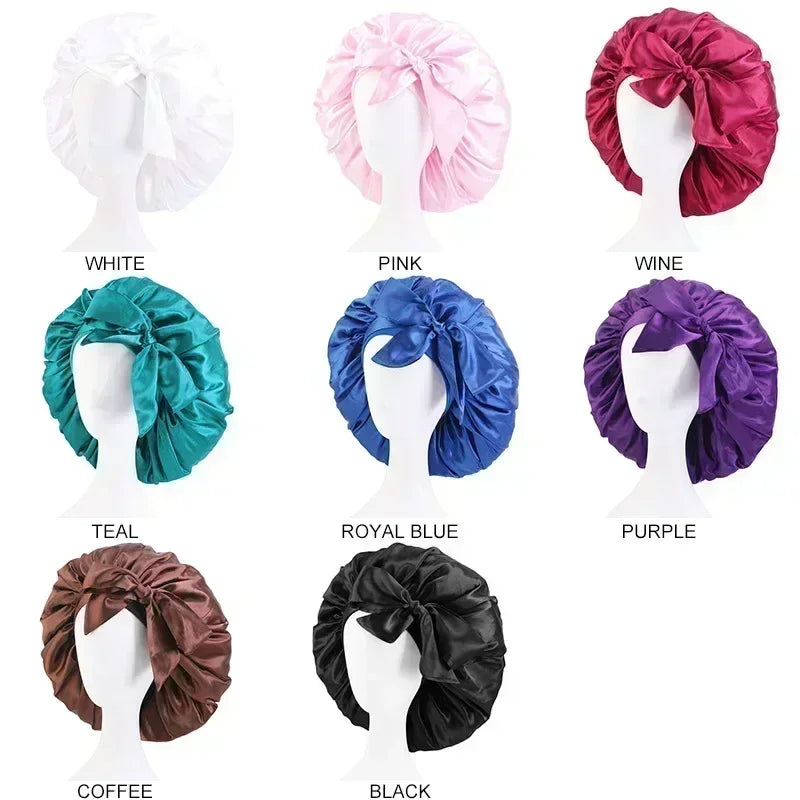 Women's Satin Solid Sleeping Hat: Adjustable Night Sleep Cap with Waterproof Shower Cap Function - Hair Bonnets for Sleep & Shower