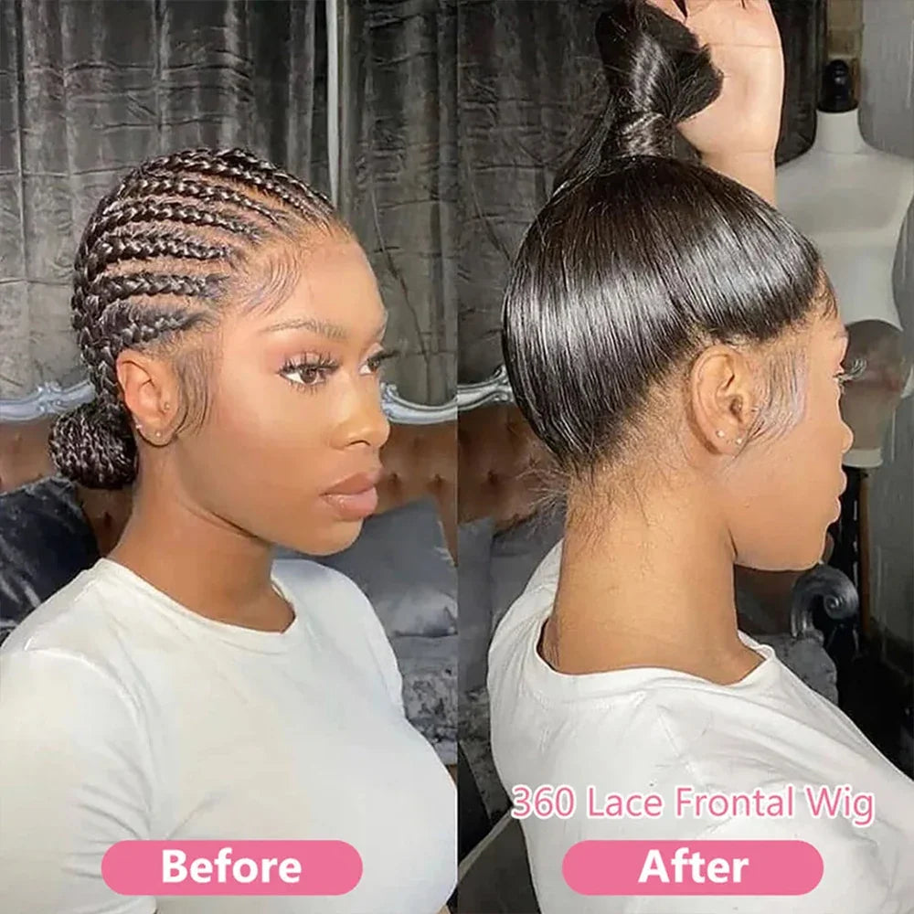 HD 360 Full Lace Wig – 36 Inch Bone Straight Pre-Plucked 13x6 Human Hair Lace Frontal Wig for Women