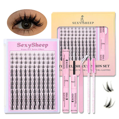 DIY Eyelash Extension Kit – D Curl Natural Lash Clusters Set with Bond, Seal, Remover & Tweezers for False Lash Application