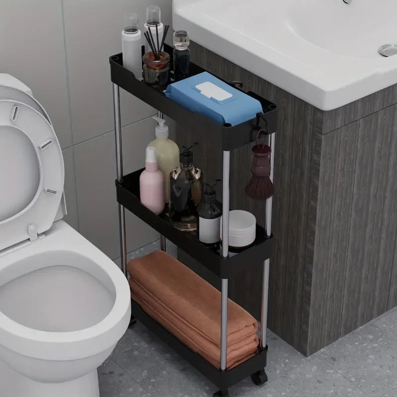 Rolling Bathroom Storage Rack: 3/4 Layer Utility Cart with Wheels - Multi-Purpose Organizer for Bathroom Storage