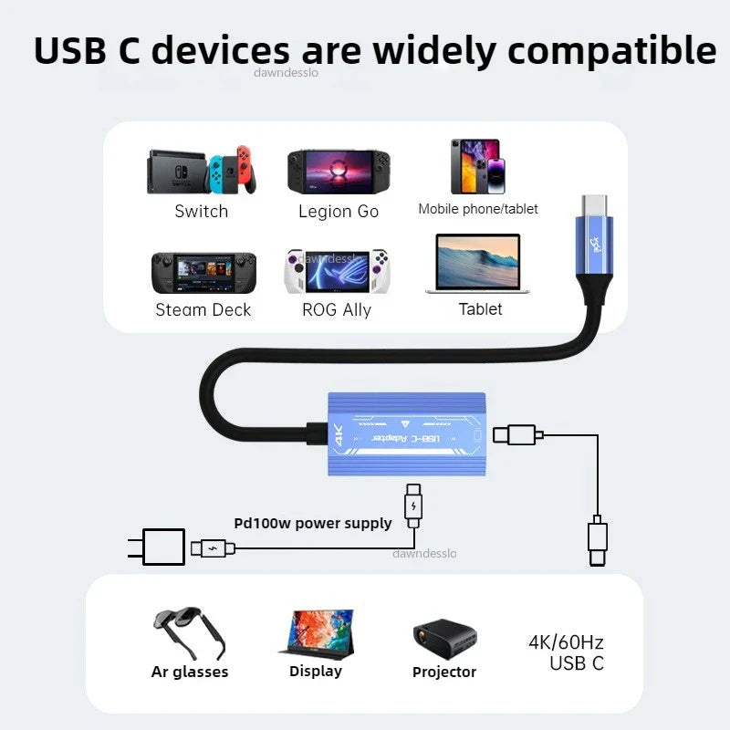 AR Glasses Hub Multi-Device USB-C to HDMI Adapter – Type-C Video Converter with Charging Support for XREAL, RayNeo & Nintendo Switch