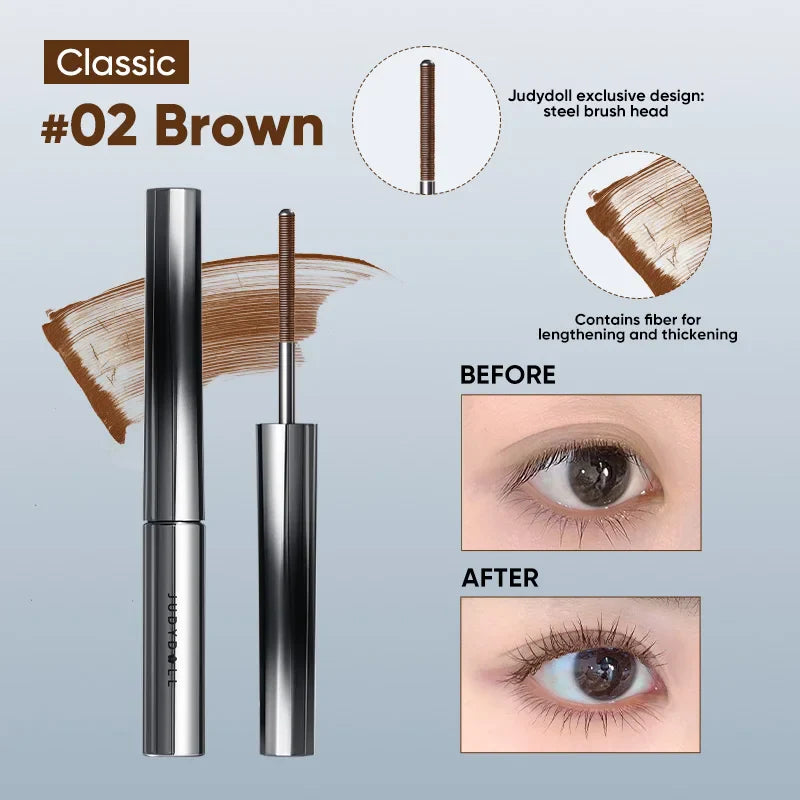 Judydoll Iron Mascara 2g – Waterproof, Slim, Long Curl & Thick Styling Mascara in Steel Tube
