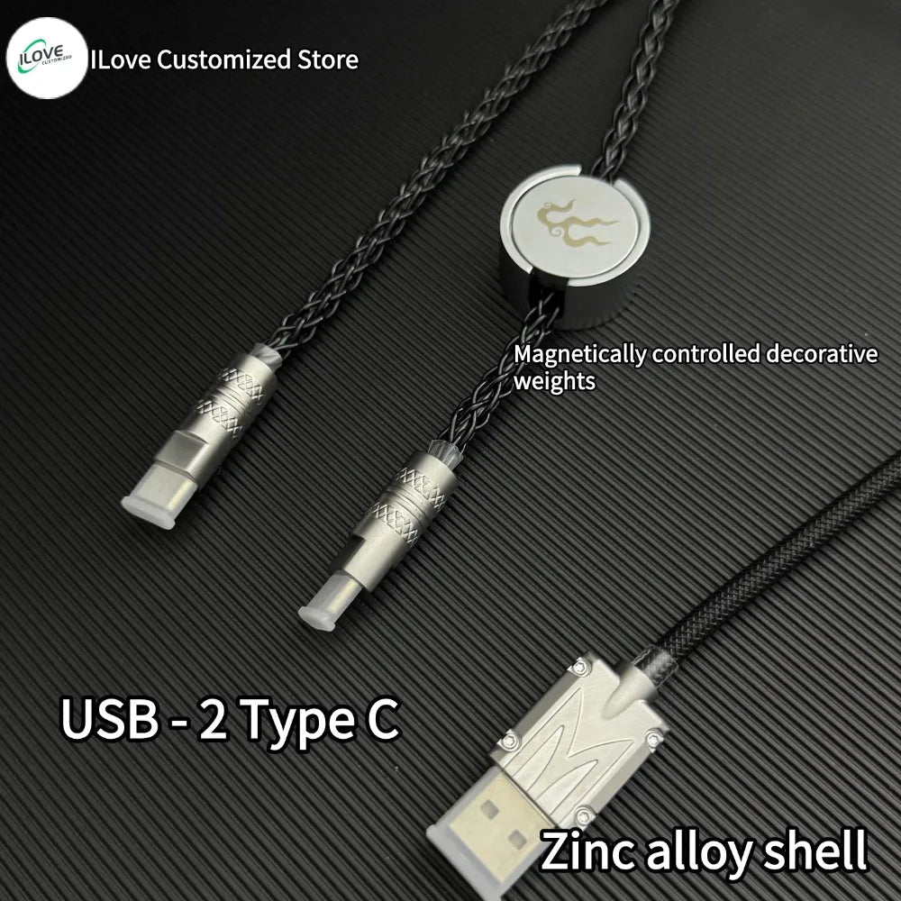 Magnetic Control USB-C Mechanical Keyboard Cable – Dual 8K 1-to-2 Type-C Fast Data & Power Lighting Support