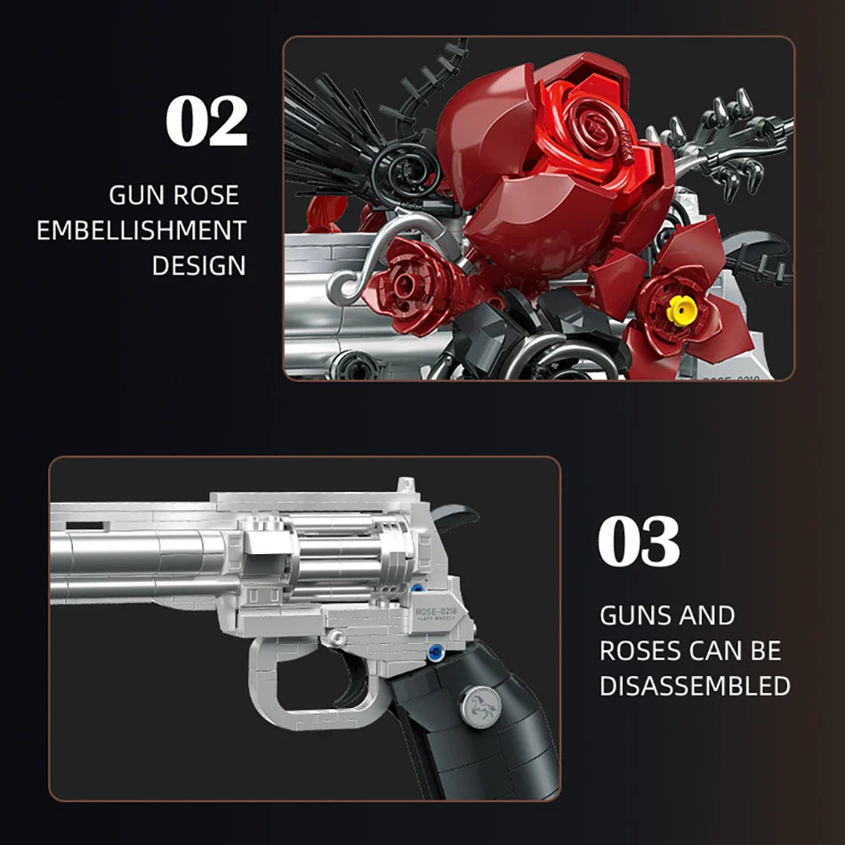 Technical Mechanical Rose Revolver Building Blocks – Military Gun MOC Toy for Kids