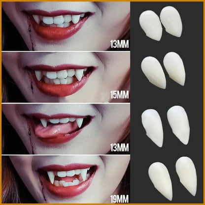 5 Pairs Halloween Vampire Fangs – Resin False Teeth Costume Props with Solid Glue for Cosplay, Party & DIY Decoration