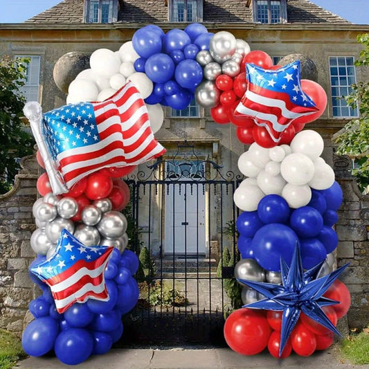 137PCS Independence Day Balloon Set – American Flag Foil & Latex Balloons for July 4th Patriotic Party Decorations