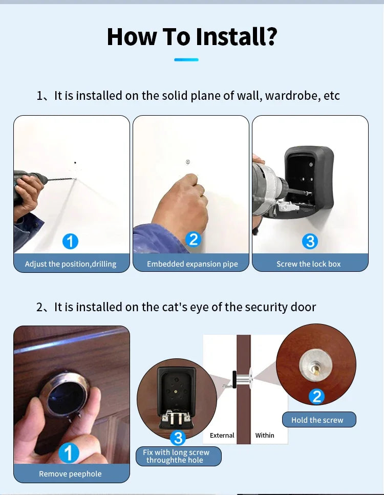 Tuya/TTlock Smart Password Key Box – Outdoor IP65 Waterproof Anti-Theft Wall Mount Security Safe in ABS/Metal