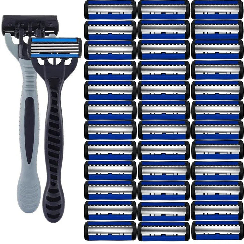 Men’s Manual Safety Razor – 6-Layer Stainless Steel Hair Removal Knife with Replaceable Heads and Razor Tools