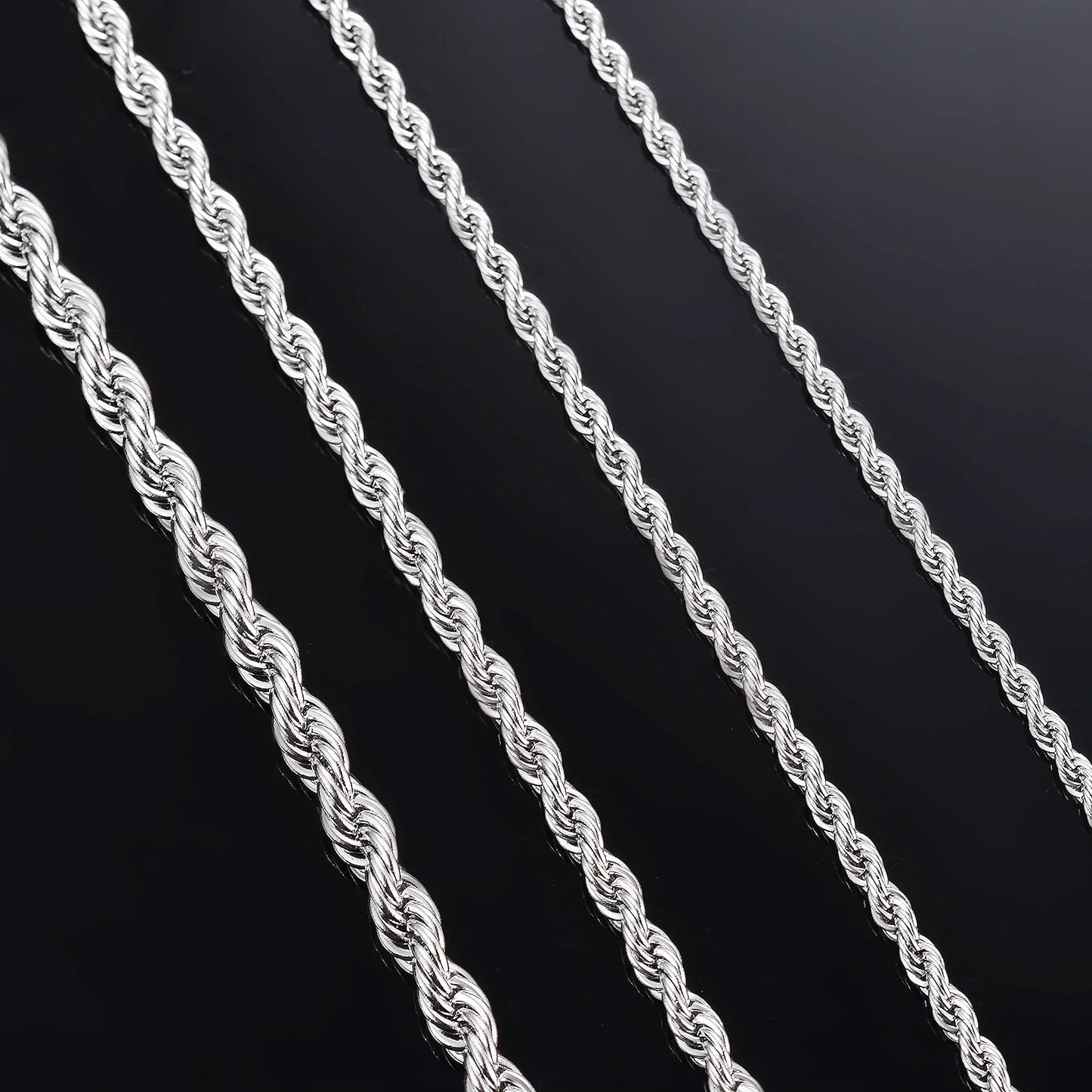 925 Sterling Silver Rope Chain Necklace & Bracelet — 2mm/3mm/4mm Width for Men & Women, Fashion Jewelry