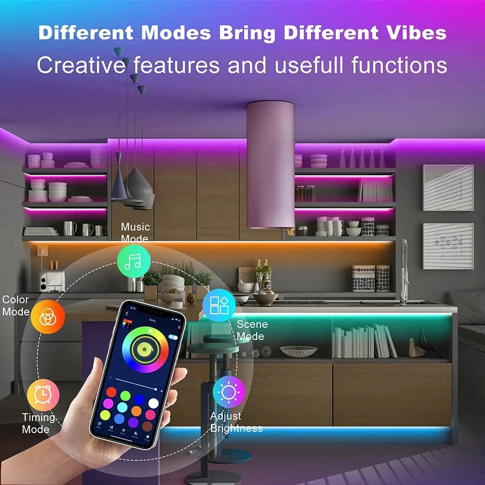 USB LED Strip Lights – Bluetooth-Controlled SMD 5050 RGB Tape, Flexible Self-Adhesive TV Backlight