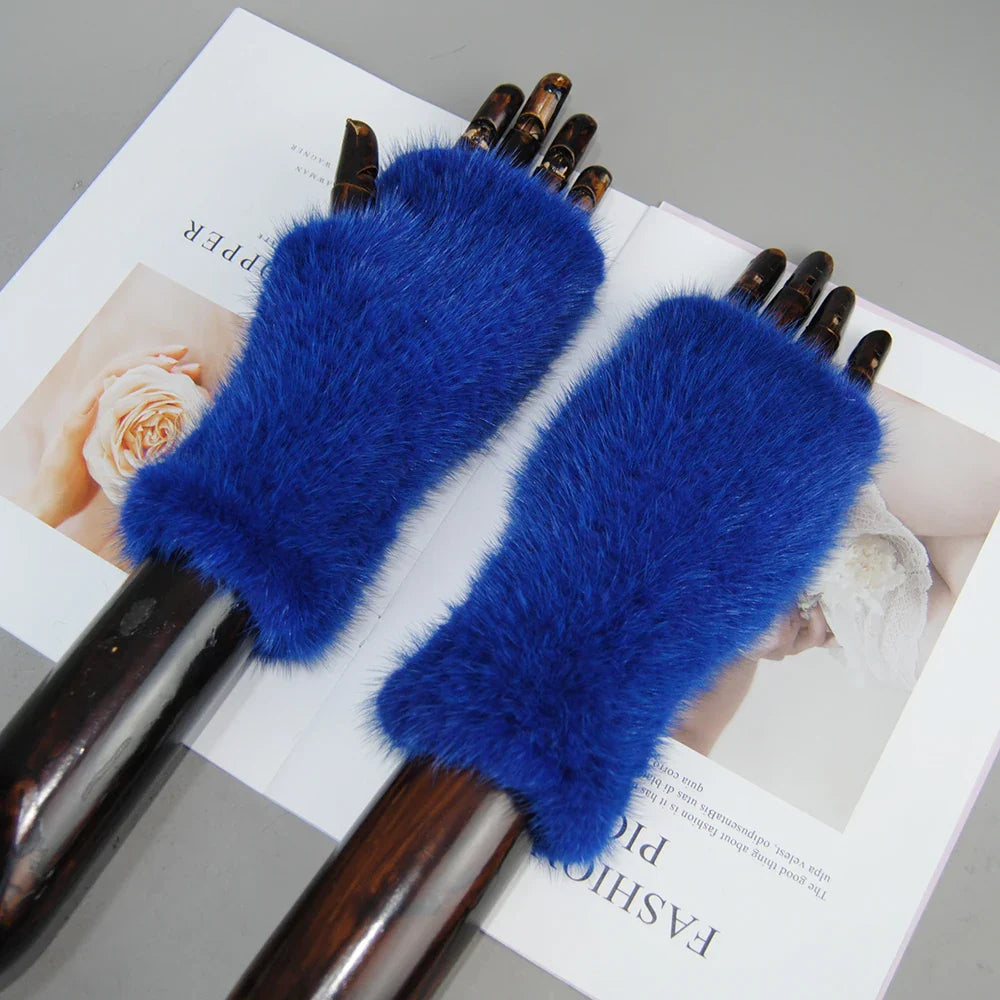 Women’s Winter Mink Fur Gloves – 100% Natural Fingerless Knitted Mittens for Warmth