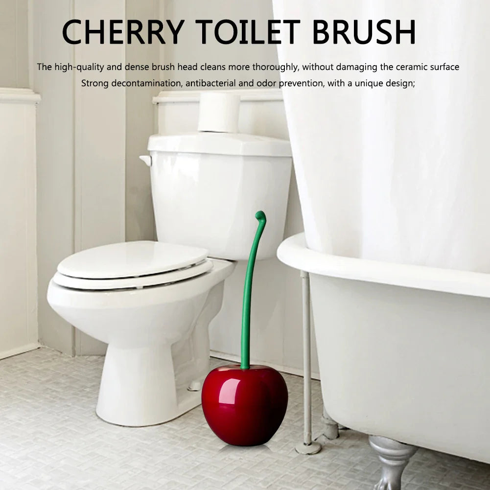 Creative Cherry Shape Toilet Brush Set – Long Handle with Replaceable Nylon Soft Bristles, Perfect for Bathroom Corner Cleaning