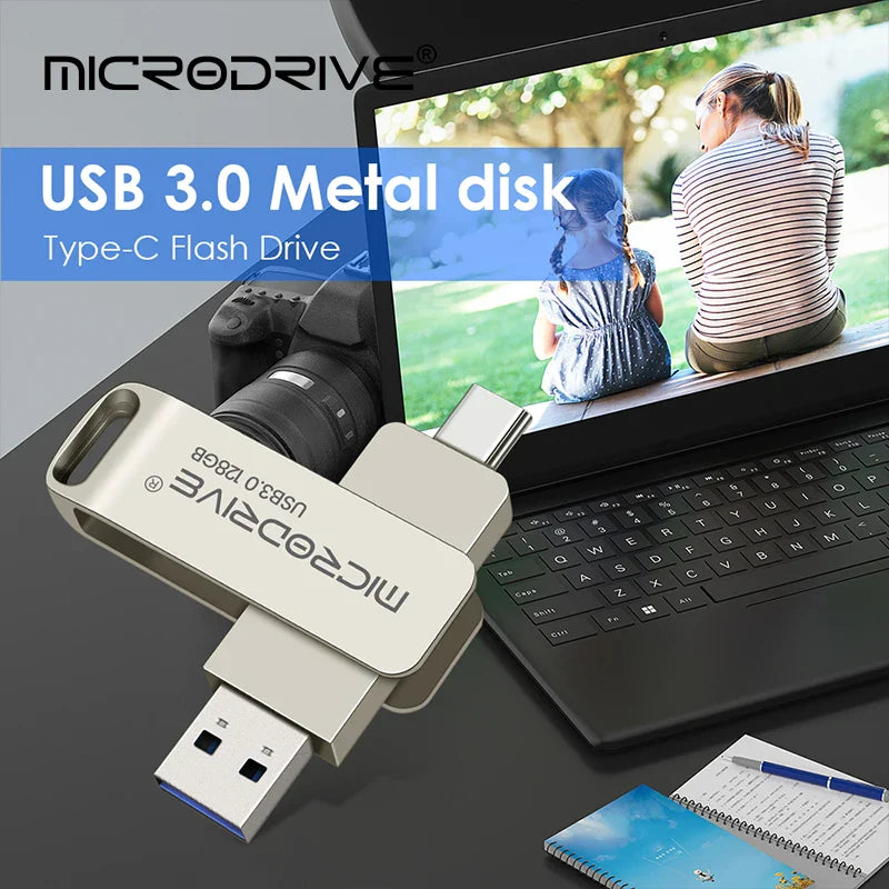 Type-C USB 3.0 Flash Drive – 64GB to 128GB Pen Drive for Phone & PC, Ideal Gift