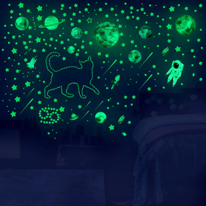 849Pcs Glow in the Dark Stars and Planets Wall Stickers - Luminous Spaceship and Fluorescent Star Decals for Ceiling Decoration