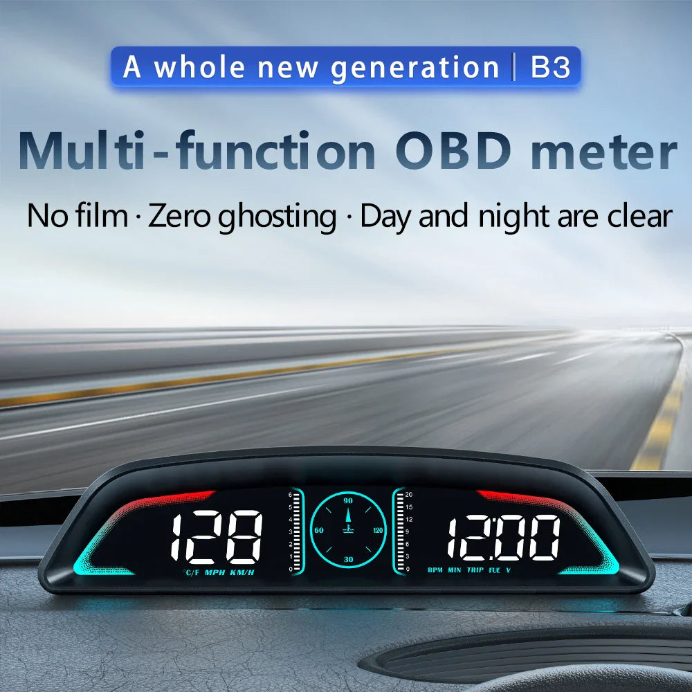 Multi OBD Meter B3 HUD – Speed, RPM, Water Temp, Fuel, Time with Overspeed, Voltage Alarm & Drive Reminder