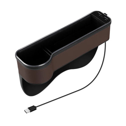 Car Crevice Storage Box with 2 USB Charger – LED Seat Gap Organizer, Phone, Bottle, and Cup Holder