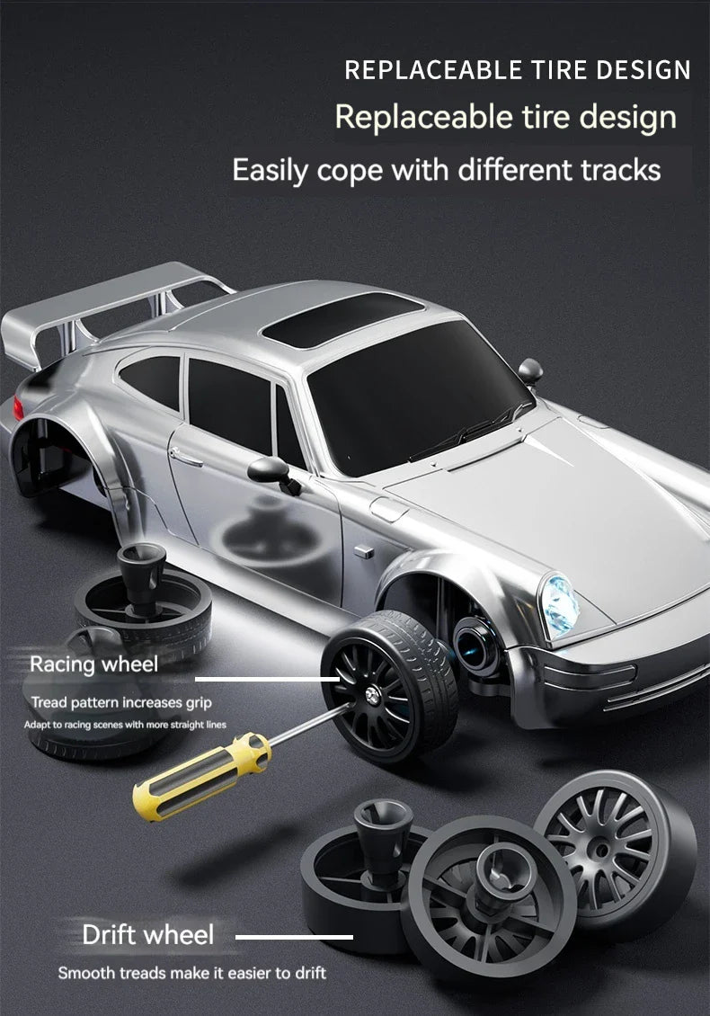 1:24 RC Drift Car — 4WD High-Speed Remote Control Sport Car with LED Lights & Extra Drifting Tire, Kids & Adult Gift