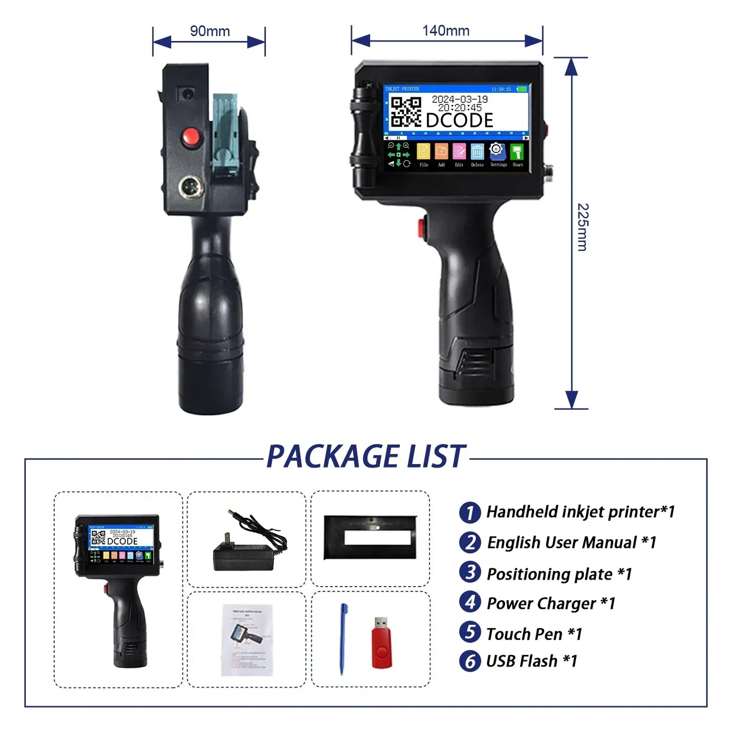DCODE 1750PLUS Handheld Inkjet Printer – Portable 12.7/25.4mm QR Code, Barcode, Text, Date & Batch Number Printing Machine, Label Coding Device