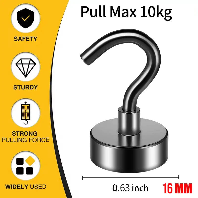 Heavy-Duty Magnetic Hooks — Strong Magnet Hangers for Home, Kitchen, Office & Workplace (Pack of 4/6/8/12, Black)