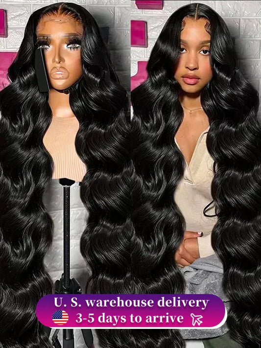 250% HD Remy 13x6 Body Wave Lace Front Wig – 30/40 Inch Pre-Plucked Transparent Brazilian Lace Frontal Human Hair Wig for Women