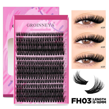 GROINNEYA DIY Lash Extension Kit – Cluster & Individual Lashes Set with Lash Bond & Seal for At-Home Eyelash Extension Makeup